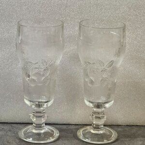 Vintage Pressed Glass Champagne Glasses With Fruit Motif Set Of 2 1970s-1980s